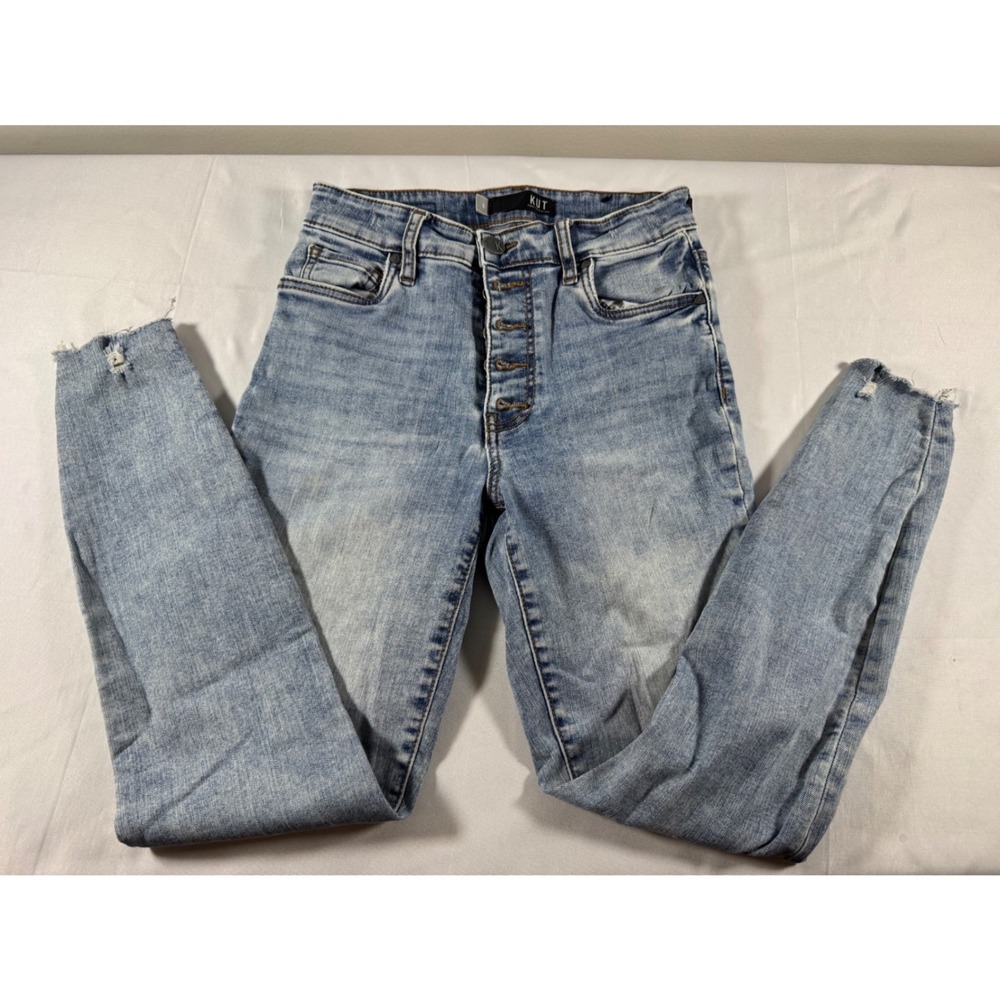 KUT from the Kloth High Rise Button Fly Skinny Jeans Light Wash 0